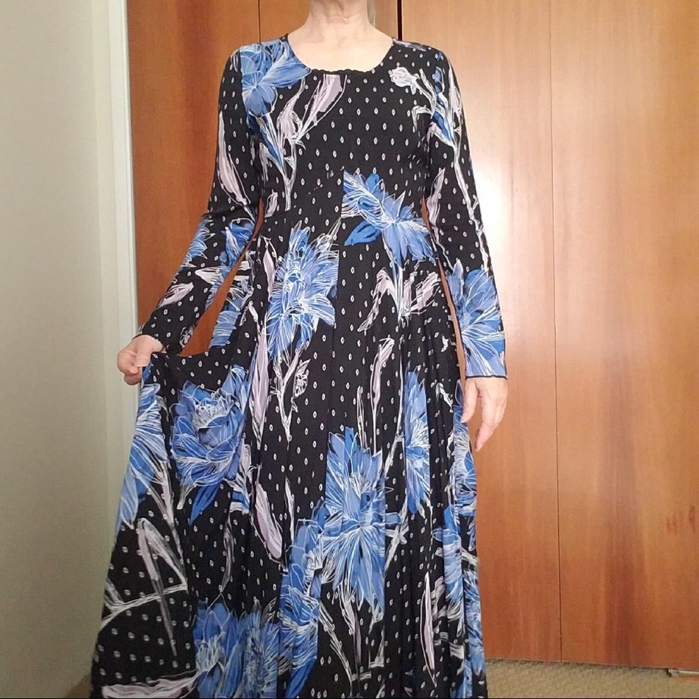 Free People Maxi Dress Blue and Black Floral - Picture 2 of 10